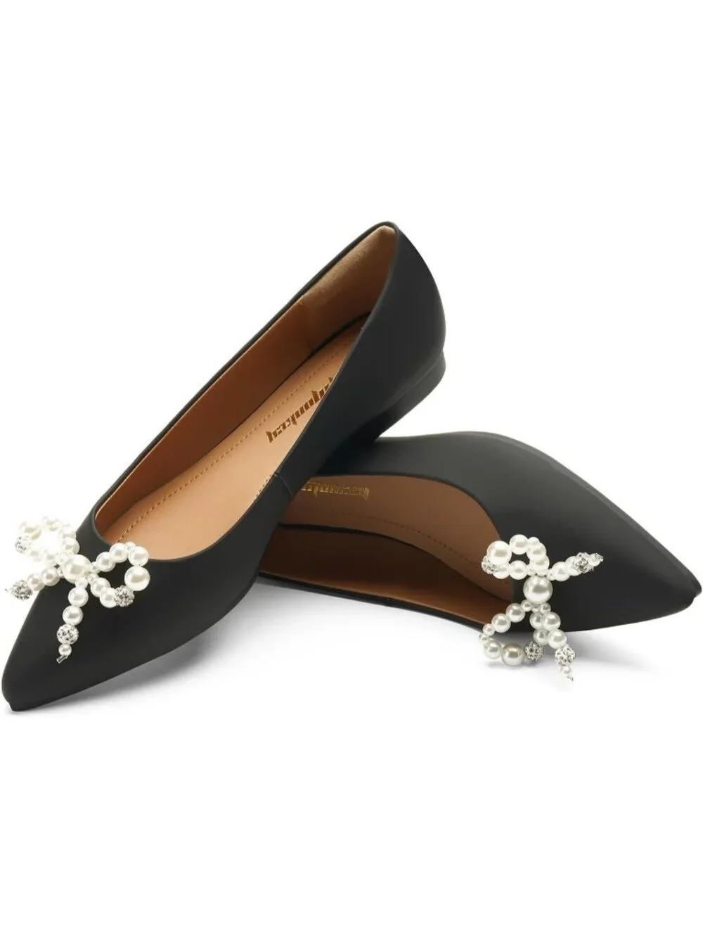 FUNKYMONKEY Women's Black Faux Leather Pointed Toe Slip On Ballet Low Heel Flats